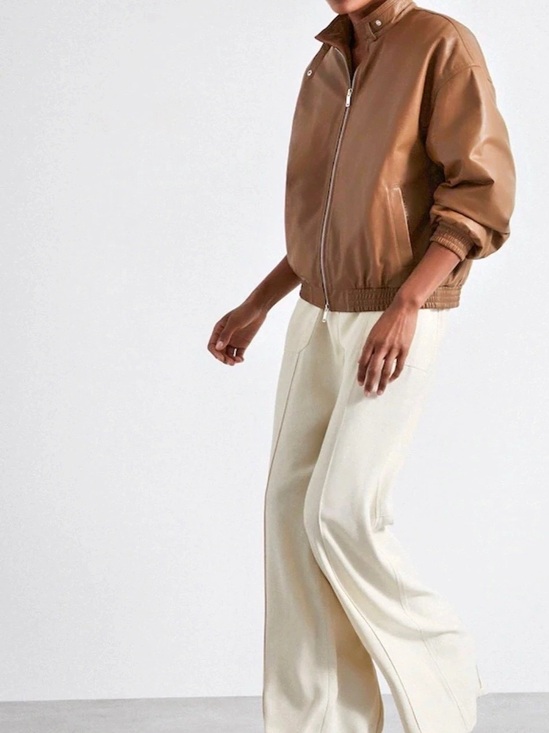 Reiss Jackets & Blazers - Reiss Tan Dru Atelier Leather
Latched-Collar Bomber Jacket